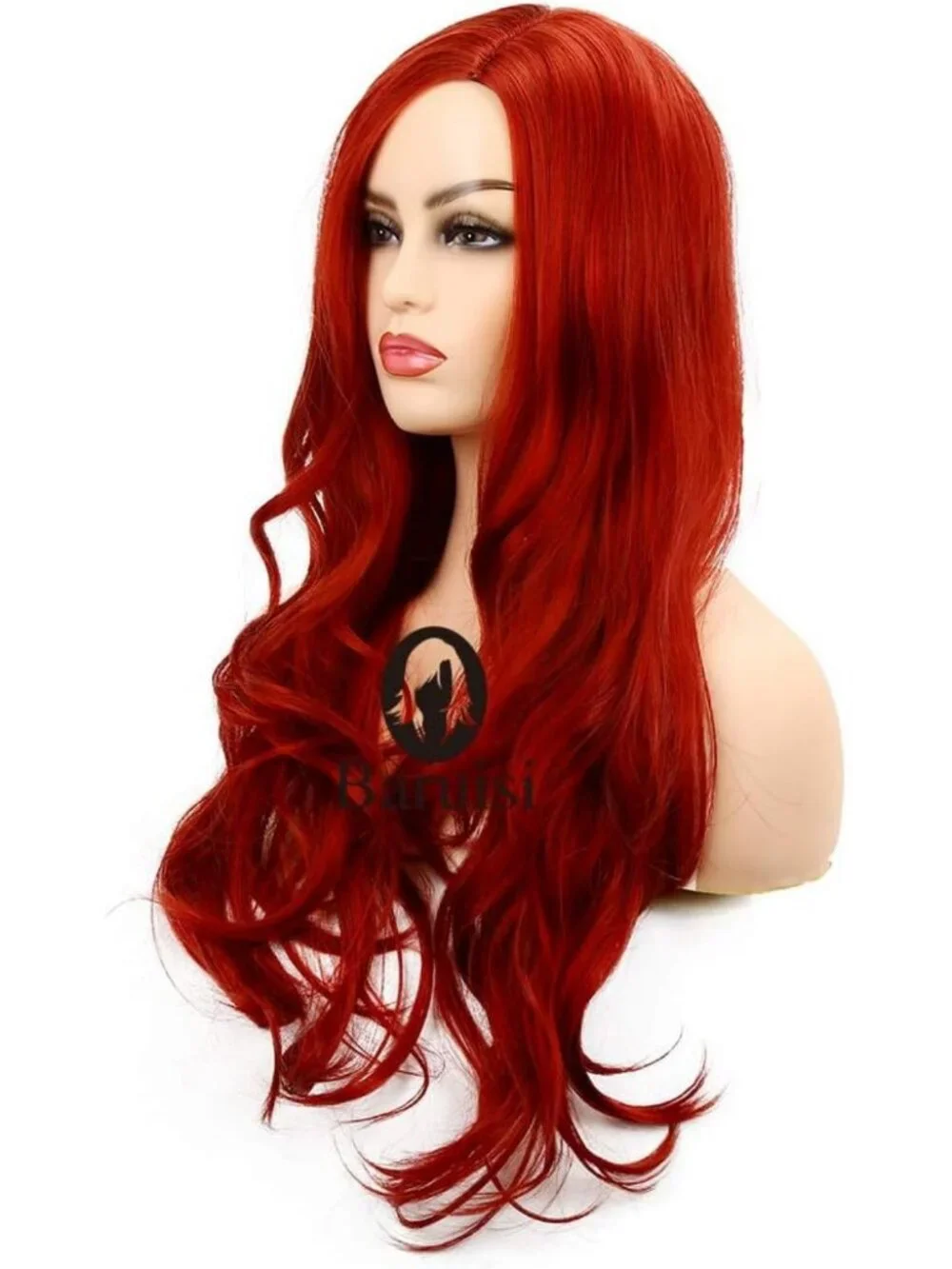 Natural-Looking Long Curly Wavy Red Wig for Women - Heat Resistant Cosplay Hair